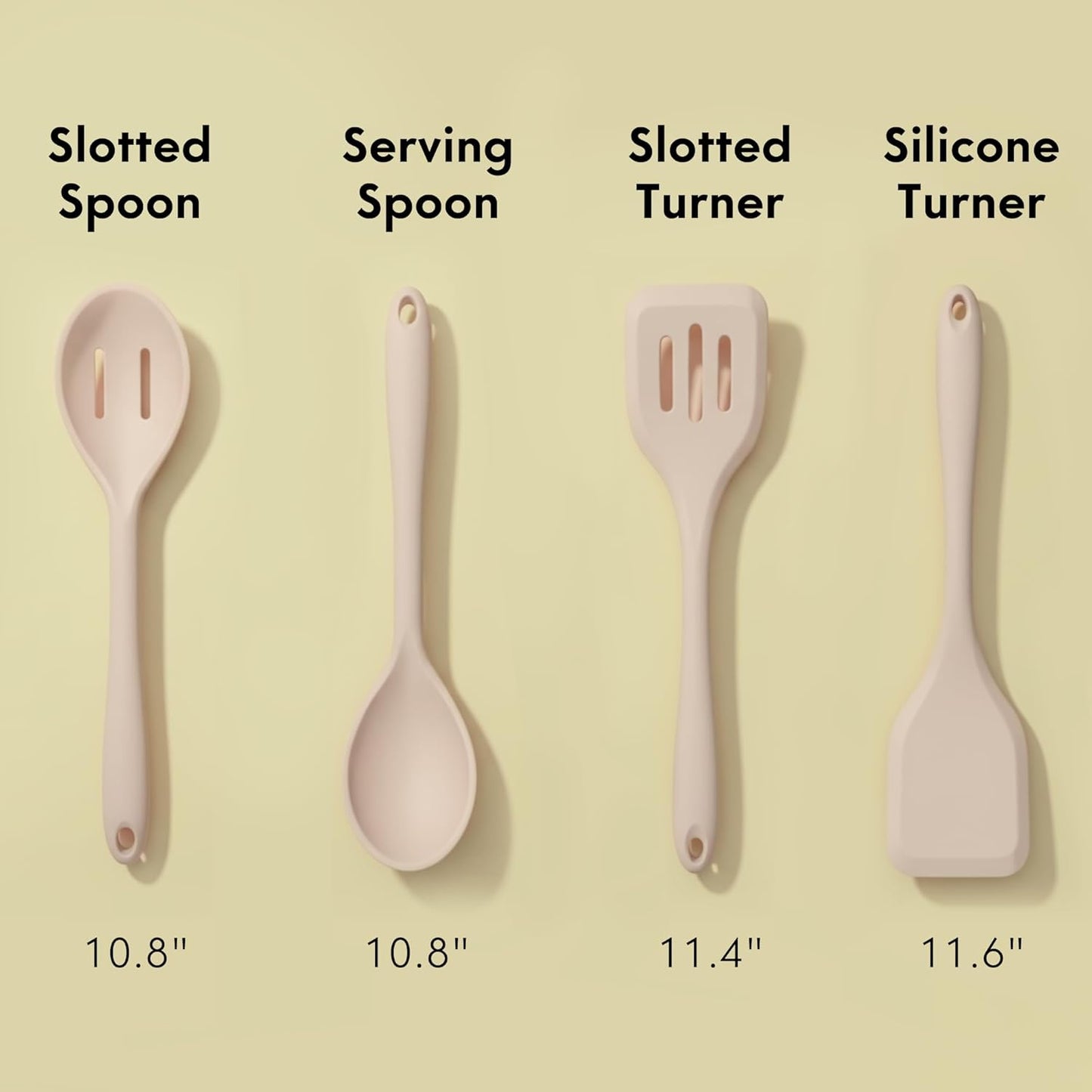Non-Toxic Platinum Silicone Kitchen Utensil Set of 8 – Non-Scratch Cooking Spoons & Spatulas, 100% Plastic Free, Stainless Steel Core, Heat Resistant 500°F, Beige