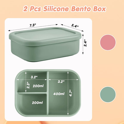Layhit 4 Pcs Silicone Bento Box for Adults, 27 oz Bento Lunch Container Reusable 3 Compartment Lunchable Food Container for Women Men, Leak Proof Microwave Dishwasher Freezer Safe (Cool Colors)