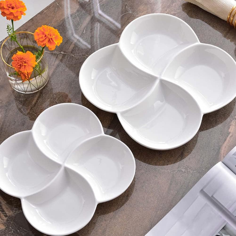 Cabilock 10.45 Inch Melamine 4-Compartment Fruit Plate Snack Tray Rotating Serving Dish White for Parties Kitchen Entertaining