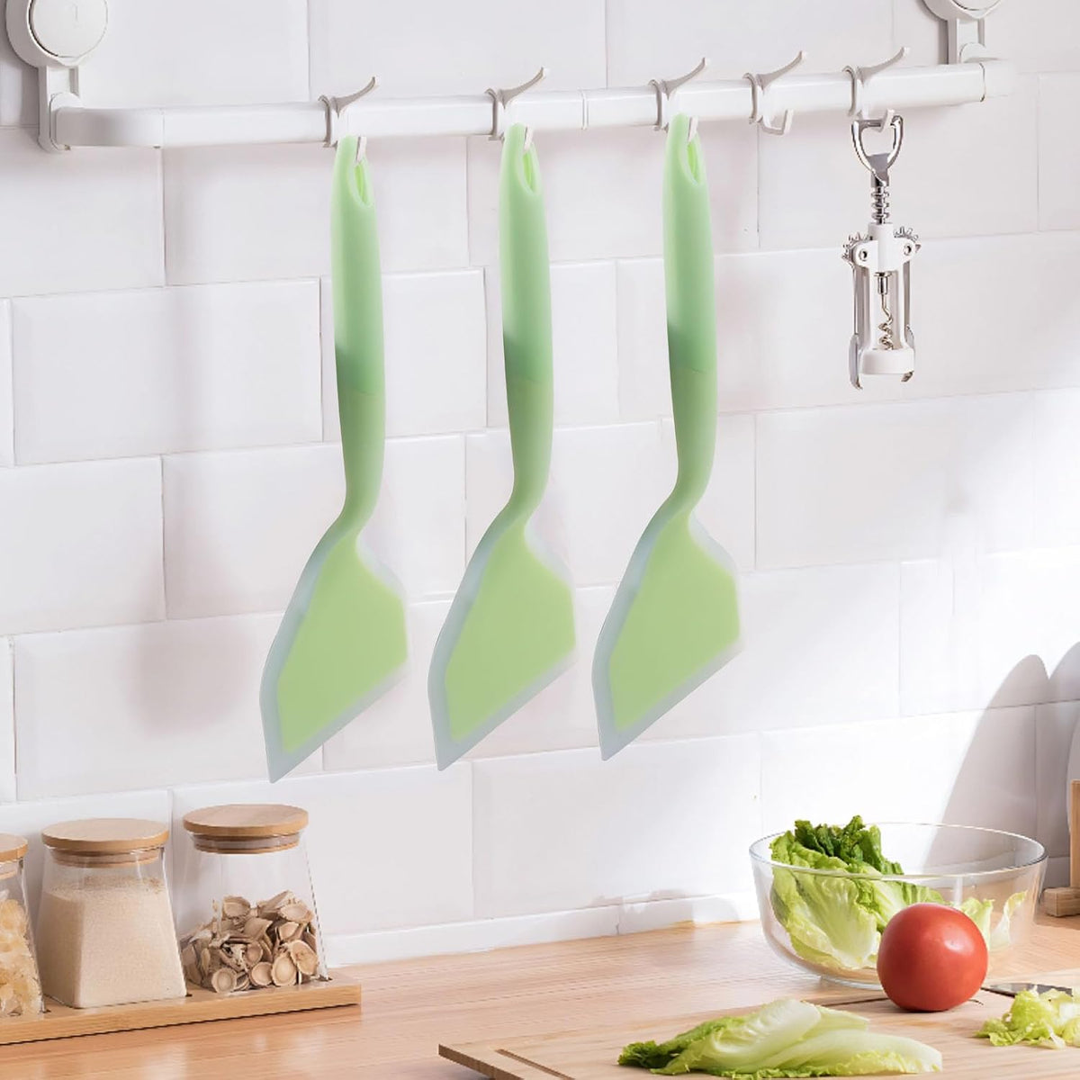 Hitefu 2 Pcs Silicone Spatula Turner, Green & Pink