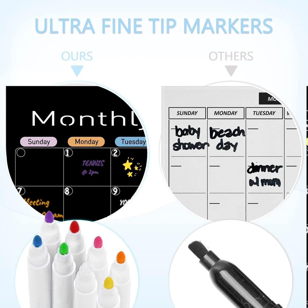 Hivillexun Black Magnetic Dry Erase Calendar for Fridge - 3 Pack Monthly, Weekly & Daily Planner Set (14"x11"), Includes 8 Neon Ultra-Fine Tip Markers & Large Eraser, Reusable Whiteboard for Kitchen