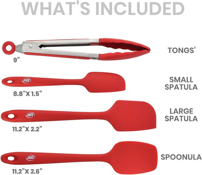 Kaluns Silicone Spatula Set, 4 Rubber Spatulas 600°F Heat Resistant, Nonstick Seamless Design with Stainless Steel Core, Dishwasher Safe, BPA free, Bonus Tongs Included