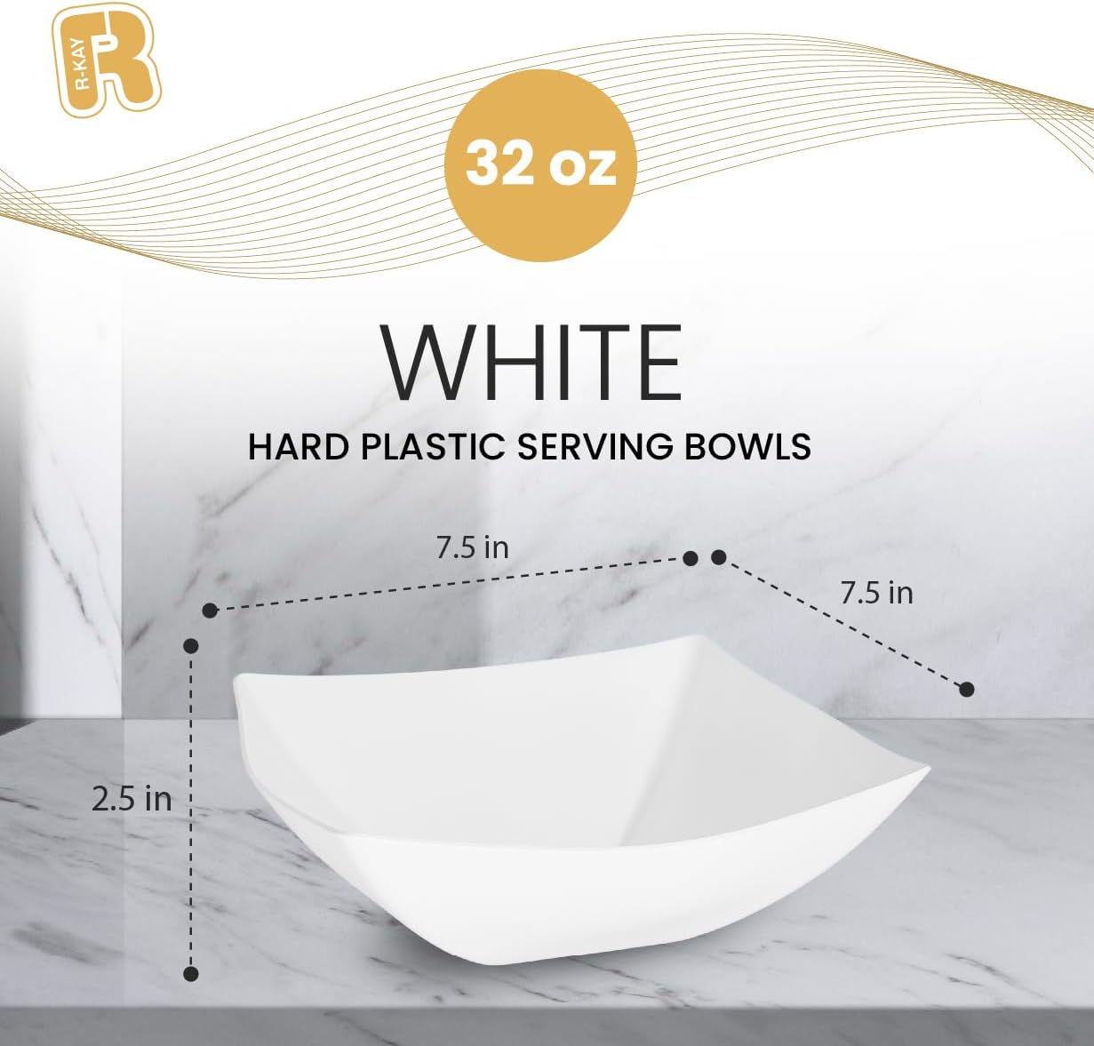 R-kay 6 Pack Square Plastic Serving Bowls - Clear Plastic bowls 16 Oz - Disposable Serving Bowls Heavy Duty For Weddings Catering And Birthday parties