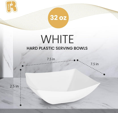 R-kay 6 Pack Square Plastic Serving Bowls - Clear Plastic bowls 16 Oz - Disposable Serving Bowls Heavy Duty For Weddings Catering And Birthday parties