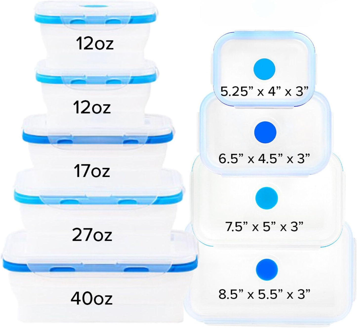 ECOBERI Collapsible Silicone Food Storage Containers, BPA Free, Microwave, Freezer and Dishwasher Safe, Lunch, Meal Prep, Travel, Space-Saving