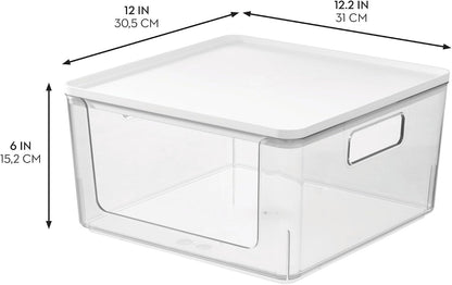 Rosanna Pansino x iDesign Recycled Plastic Open Front Kitchen Storage Bin with Lid, Clear Bin/Marshmallow Lid, 12" x 12" x 6"