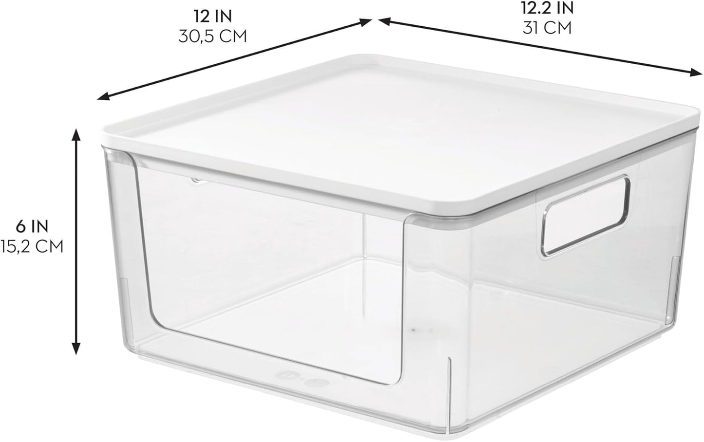 Rosanna Pansino x iDesign Recycled Plastic Open Front Kitchen Storage Bin with Lid, Clear Bin/Marshmallow Lid, 12" x 12" x 6"