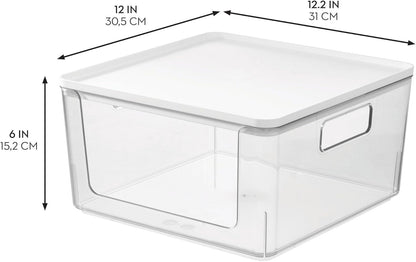 Rosanna Pansino x iDesign Recycled Plastic Open Front Kitchen Storage Bin with Lid, Clear Bin/Marshmallow Lid, 12" x 12" x 6"