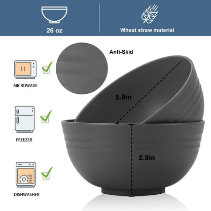 Wheat Straw Bowl Sets,8 PCS Unbreakable Cereal Bowl 26 OZ,Microwave and Dishwasher Safe Bowls,Bowl Sets for Camping and Picnic BPA Free Colorful Salad Bowls for Serving Soup,Oatmeal and Fruit Etc…