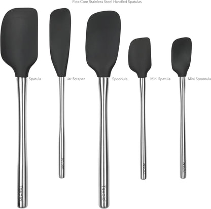 Tovolo Flex Core 5 Piece Silicone Spatula Set Heat Resistant All Silicone Utensils Include Non Stick Spatula Spoonula Jar Scraper, Dishwasher Safe BPA Free Spatulas for Baking Mixing, White