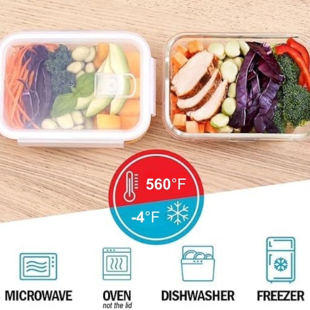 Igluu Meal Prep Glass Containers with Air Vent Lids (5 Pack+Extra Lid) – Airtight & BPA-Free – Oven, Microwave, Freezer and Dishwasher Safe – 28oz – Durable Borosilicate Glass