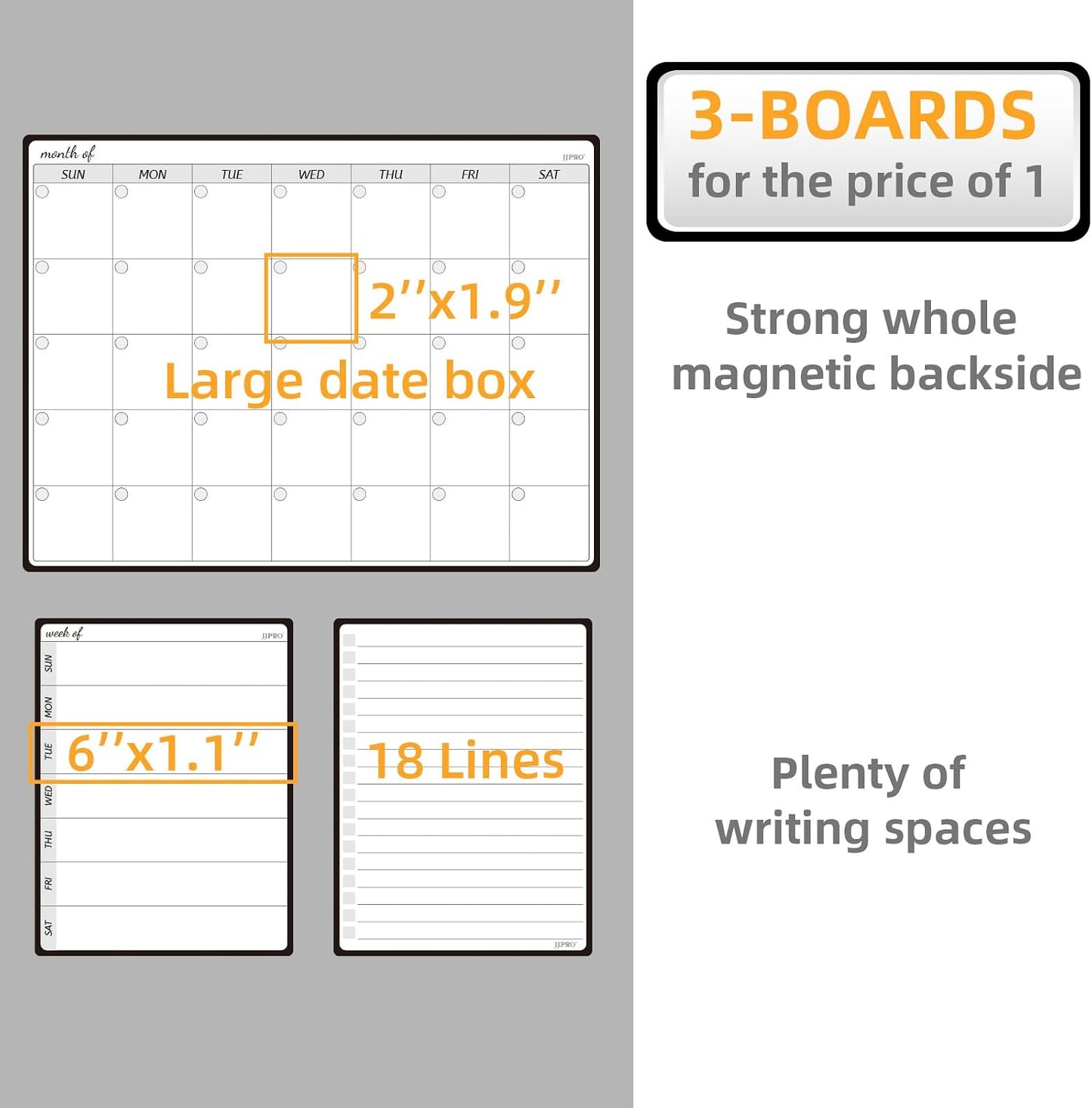JJPRO Magnetic Monthly Calendar Whiteboard Set for Refrigerator-Monthly Planning Board, Weekly Menu Planner and to Do List for Fridge with 6 Markers-14.5" x11