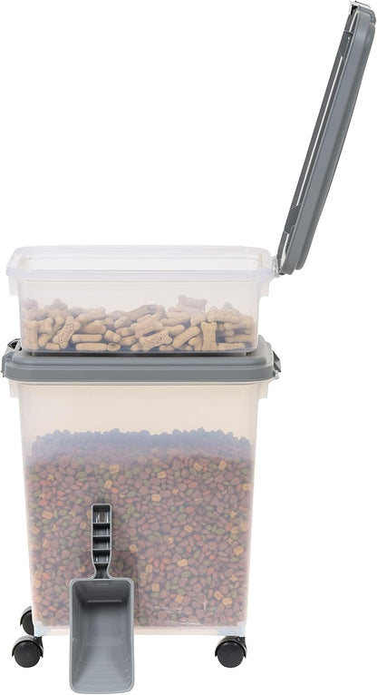 Amazon Basics Airtight Pet Food Storage Container with Scoop, BPA Free, Removable Wheels, 69 QT, Gray