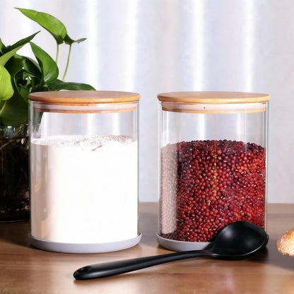 Set of 2 Large Glass Food Storage jar, 100 FL OZ (3000ml) Glass Flour Canister with Airtight Bamboo Lids for Kitchen Corner, BPA-Free Flour Container for Sugar, Ground Coffee, Rice and Dry Food