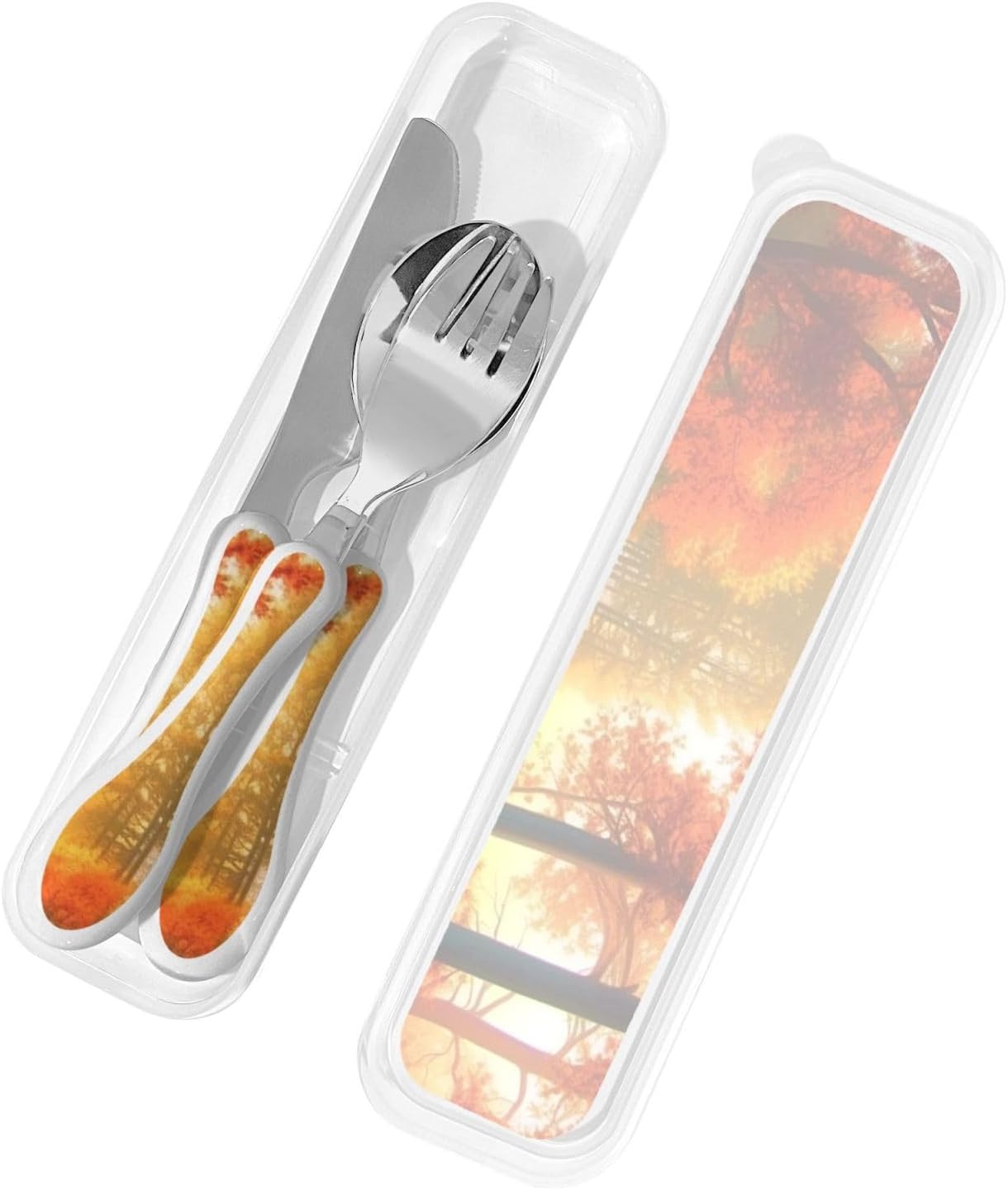 3-Piece Kids Silverware Set With Storage Case, Stainless Steel Reusable Children Safe Knife Spoon Fork Set Blue Active Girl Running Sunset Children Flatware Set For Kids Lunch Box - Colors B