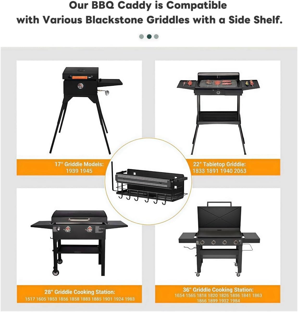 Griddle Caddy for Blackstone 17"/22"/28"/36"/, Blackstone Caddy with Squeeze Bottle, Upgraded 6-in-1 Grill Storage Organizer with Cup & Paper Towel Holder, Outdoor BBQ Grill Accessories