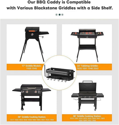 Griddle Caddy for Blackstone 17"/22"/28"/36"/, Blackstone Caddy with Squeeze Bottle, Upgraded 6-in-1 Grill Storage Organizer with Cup & Paper Towel Holder, Outdoor BBQ Grill Accessories
