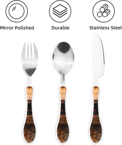 3-Piece Kids Silverware Set With Storage Case, Stainless Steel Reusable Children Safe Knife Spoon Fork Set Cute Puppy Children Flatware Set For Kids Lunch Box