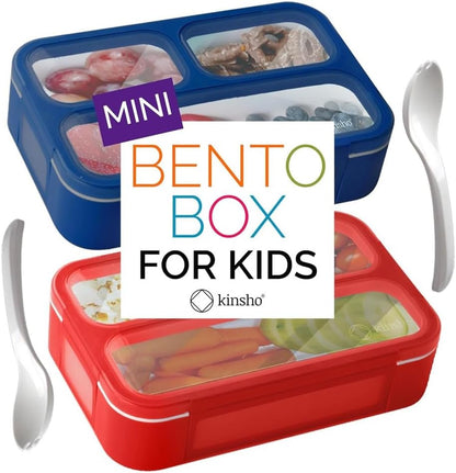 Small Snack Containers for Kids Toddlers - 3 Compartments (Set of 2) - Leak-Proof Reusable Boxes with Lids - BPA-Free Plastic Mini Bento Lunch Box - Holds 2 Cups Capacity (Pastel Blue+Teal Sparkle)