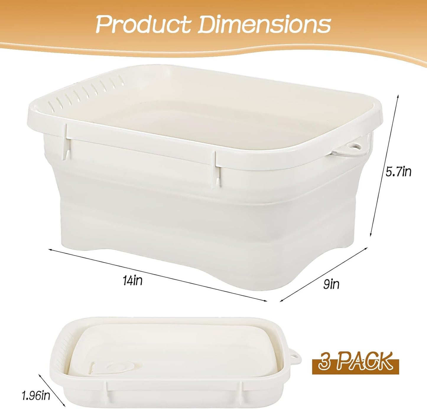 3 Pack Ice Buckets for Parties, Foldable Beverage Tub, Collapsible Ice Bucket for Wine/Beer/Champagne, Beer Ice Buckets Drink Cooler, Space Saving Ice Storage Tub Ice Cube Bin (7.5L*3)