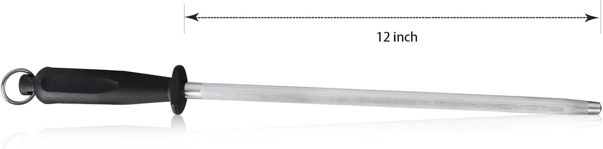 12-Inch Knife Sharpening Rod, Fine Carbon Honing Steel, Black Handle