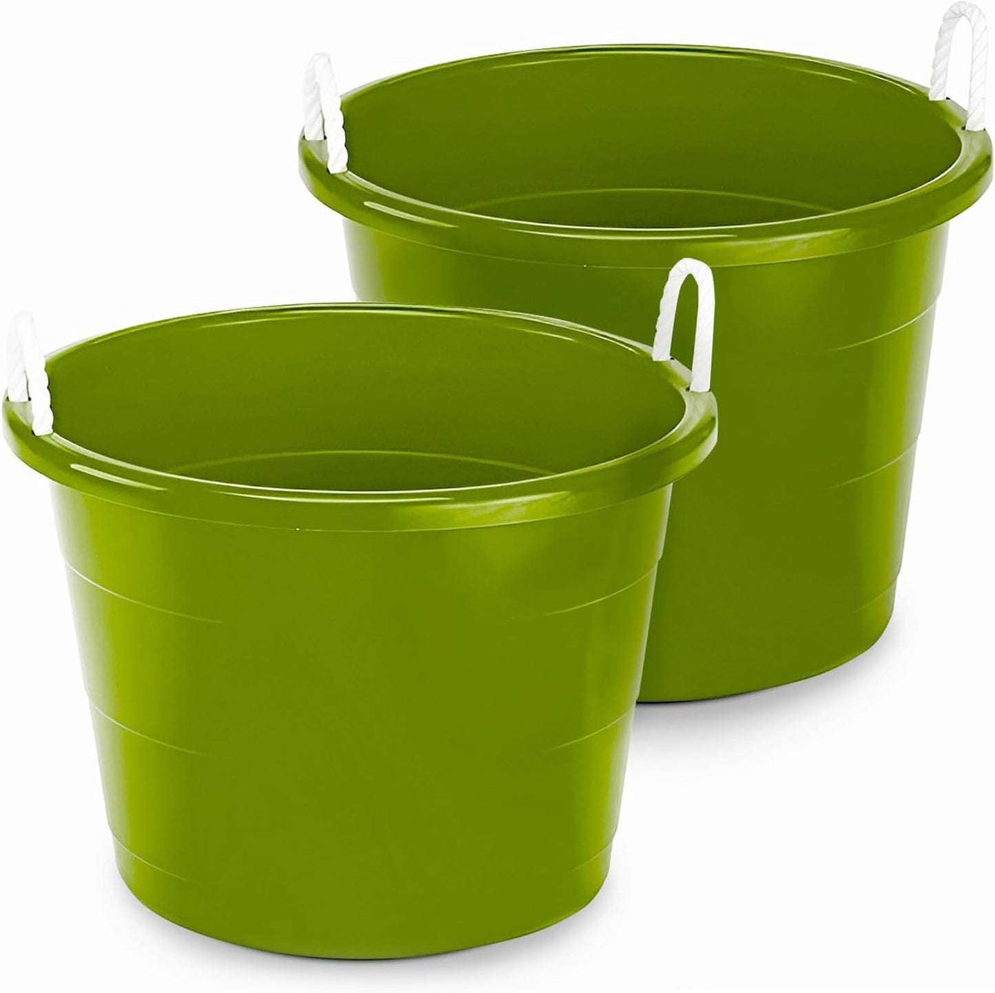 HOMZ 2-Pack Utility Tub, Large Plastic Storage Bucket with Rope Handles, 17 Gallon, Black - Portable Indoor and Outdoor Buckets for Kitchen, Laundry, Garden, Bathroom, and Garage Organization
