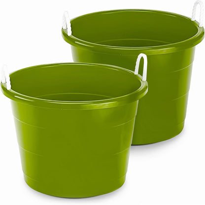 HOMZ 2-Pack Utility Tub, Large Plastic Storage Bucket with Rope Handles, 17 Gallon, Black - Portable Indoor and Outdoor Buckets for Kitchen, Laundry, Garden, Bathroom, and Garage Organization