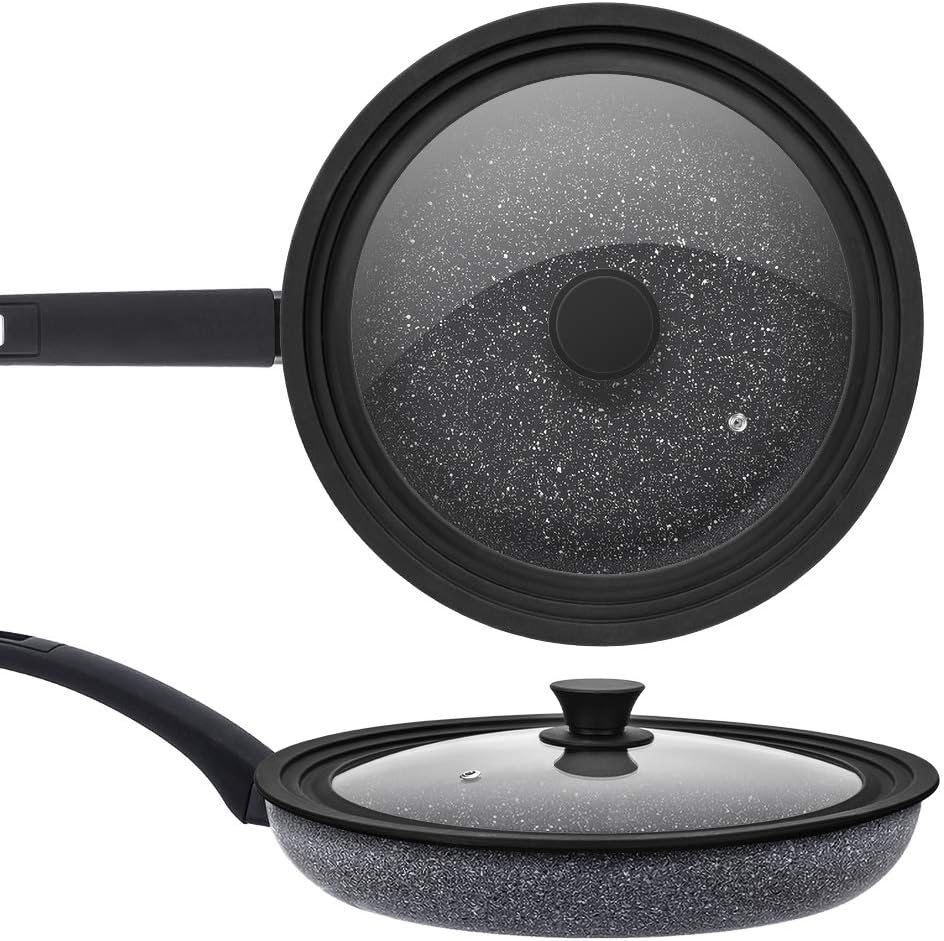 Universal Lid for Pots,Pans and Skillets - Tempered Glass with Heat Resistant Silicone Rim Fits 10.5", 11" and 12" Diameter Cookware,Black