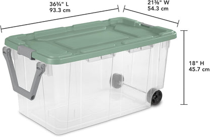 Extra Large Storage Bin, 40 Gallon Wheeled Plastic Storage Container with Handle, Green, Pack of 2 (GREEN)