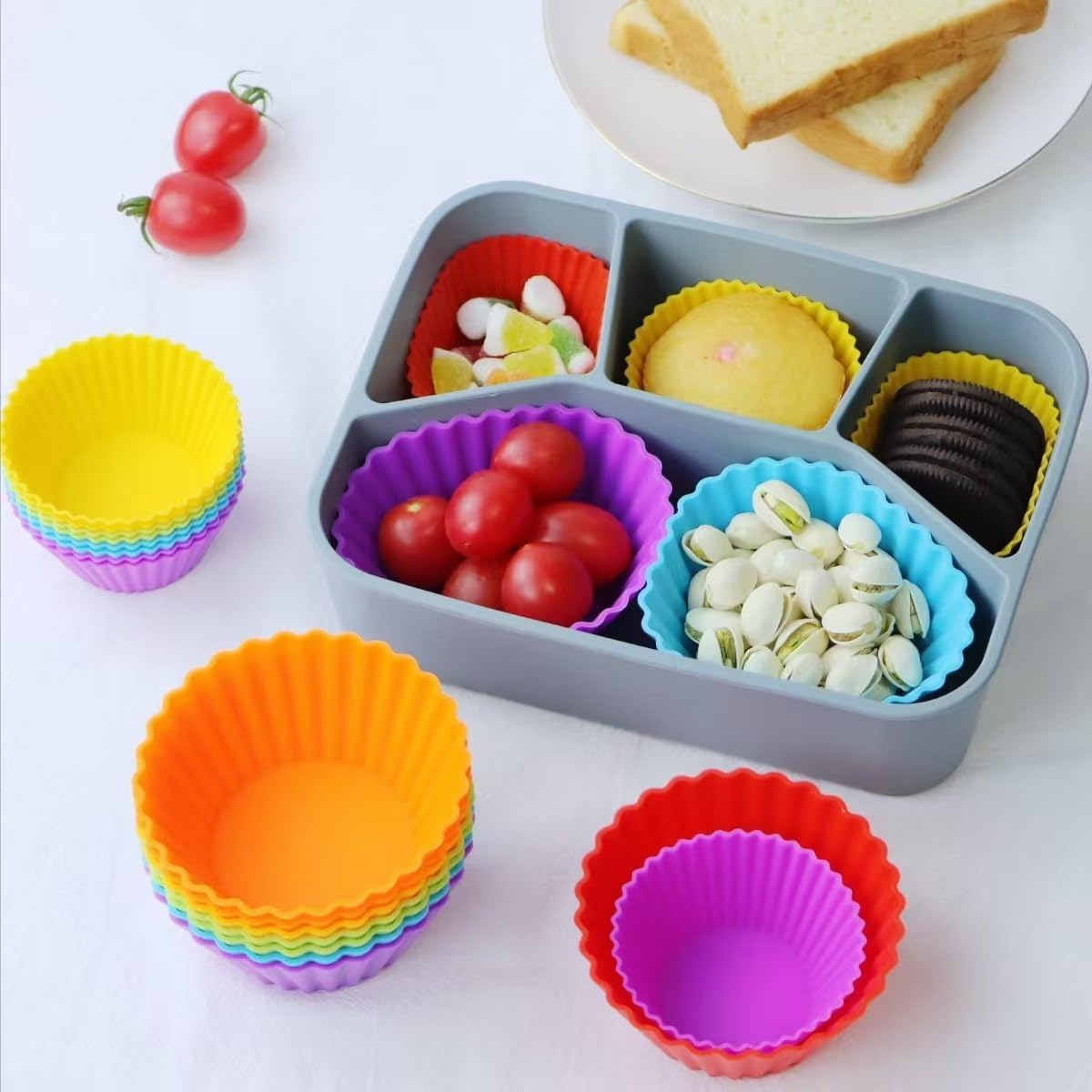 12PCS Silicone Cupcake Baking Cups, 2.75 inch, Muffin Cupcake Liners for Party, Multicolor