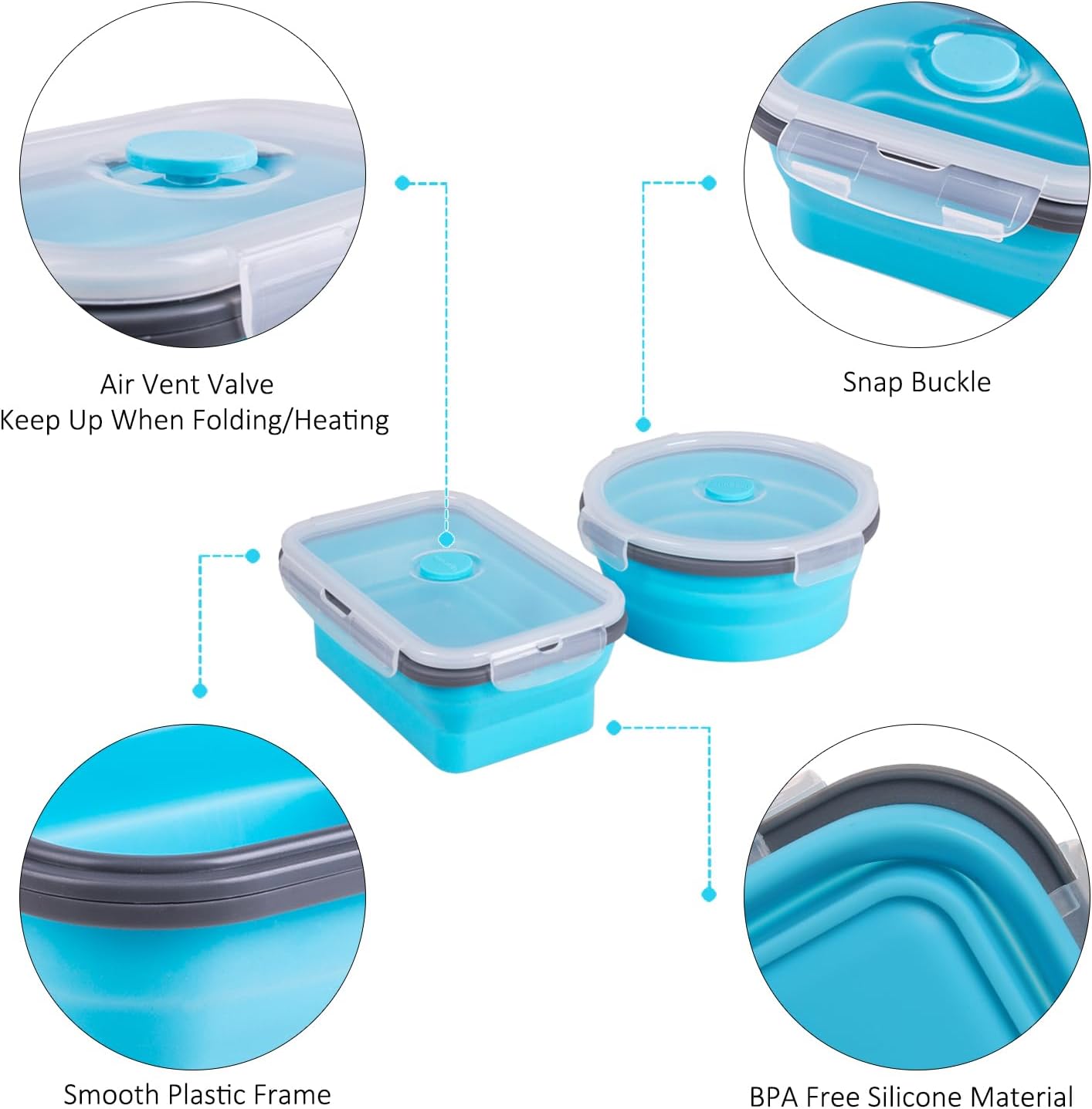 Collapsible Food Storage Containers with Lids, 4 Pack, 40 oz Silicone 1-Compartment Meal Prep Containers Reusable, Lunch Bento Boxes for Adults, Microwave Freezer Dishwasher Safe, BPA-Free, Black