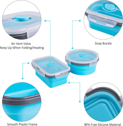 Collapsible Food Storage Containers with Lids, 4 Pack, 40 oz Silicone 1-Compartment Meal Prep Containers Reusable, Lunch Bento Boxes for Adults, Microwave Freezer Dishwasher Safe, BPA-Free, Black