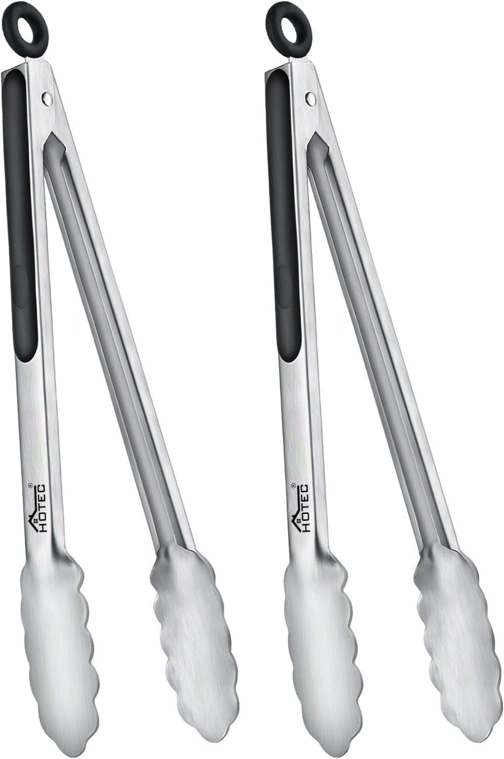 Hotec Stainless Steel Kitchen Tongs, Set of 3-7", 9" and 12", Locking Metal Food Tongs for Cooking, Serving, BBQ, Grill with Non-Slip Grip