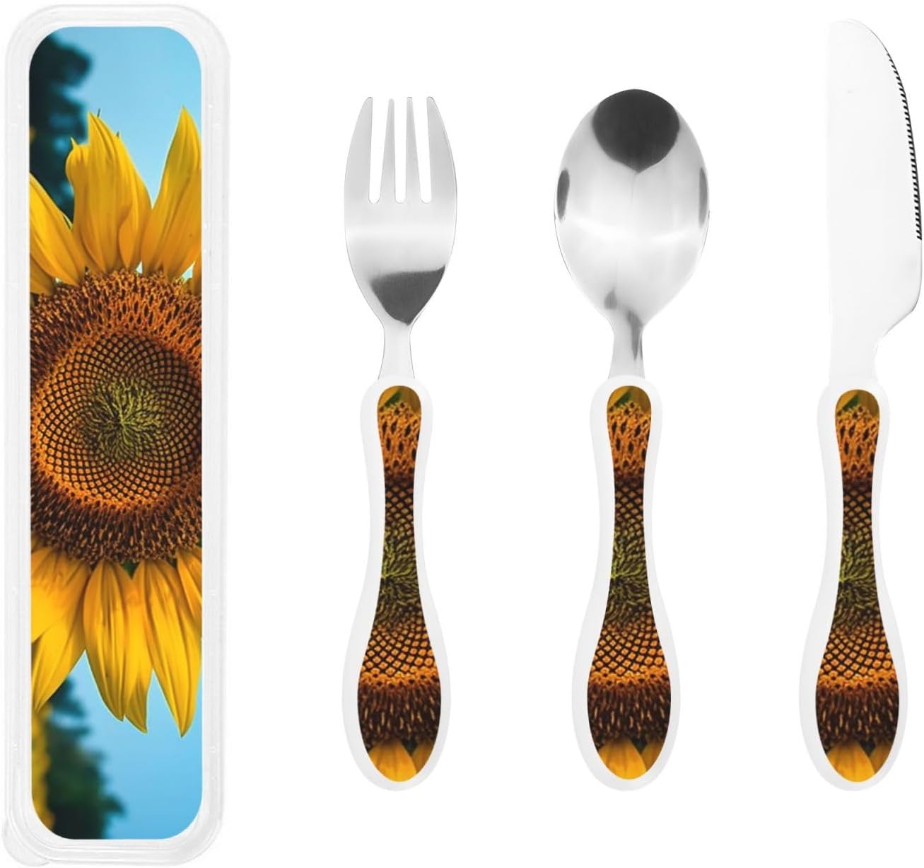 3-Piece Kids Silverware Set With Storage Case, Stainless Steel Reusable Children Safe Knife Spoon Fork Set Astronaut Cat Fish Children Flatware Set For Kids Lunch Box