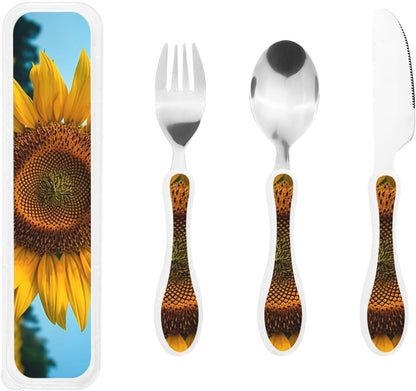 3-Piece Kids Silverware Set With Storage Case, Stainless Steel Reusable Children Safe Knife Spoon Fork Set Astronaut Cat Fish Children Flatware Set For Kids Lunch Box