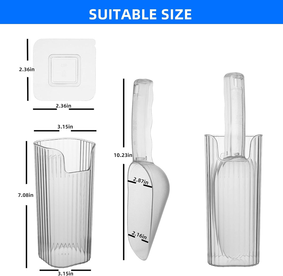 Acrylic Ice Scoop With Plastic Holder For Freezer and Ice Machine