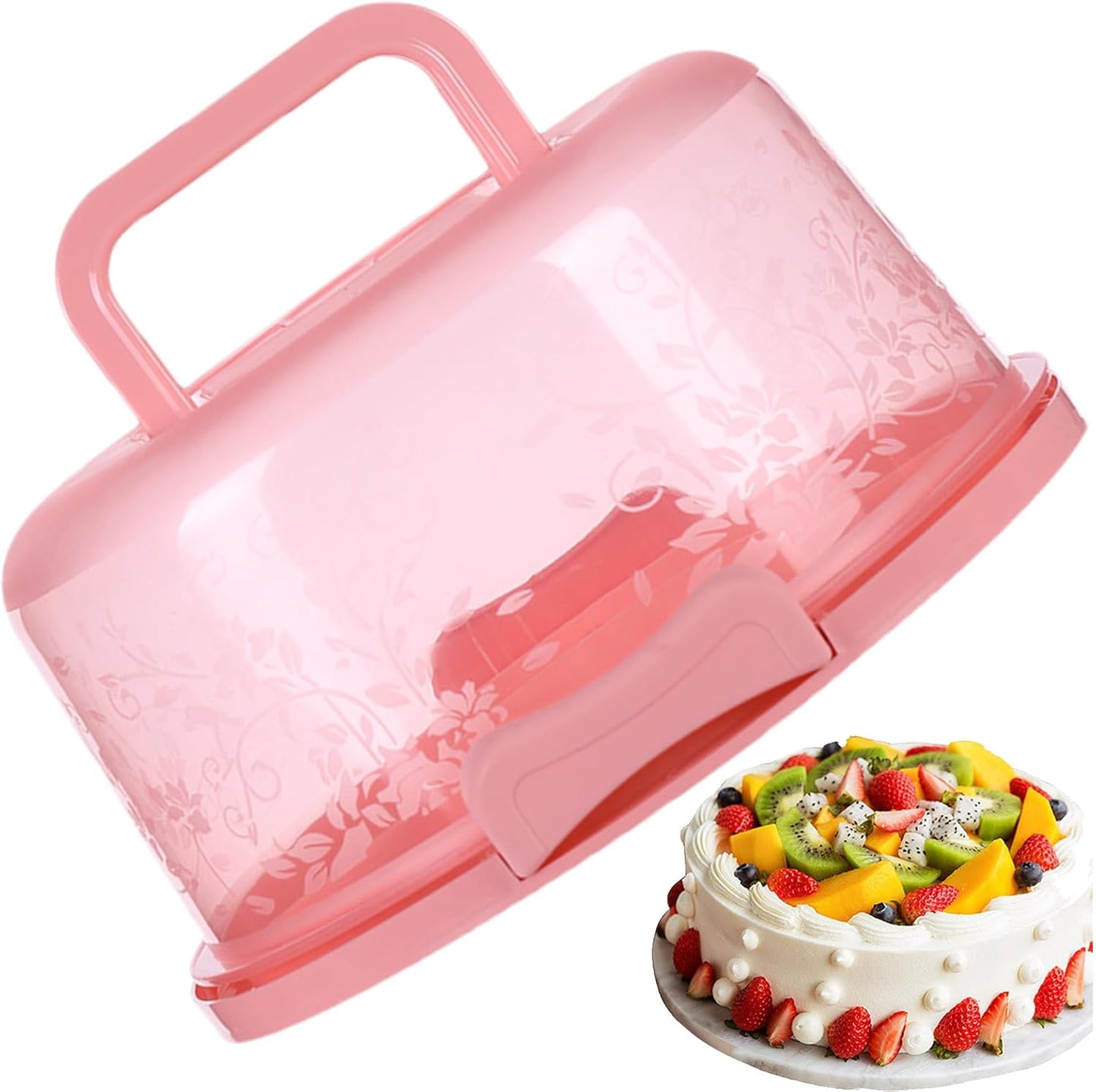 Cake Carrier/Storage Container With Server Clear Dome Cake Transport Container 26x22x12.5cm, Airtight Reusable Cakes Carrier With Handle For Party Travel, Spill-Proof Dustproof Food Storage Box