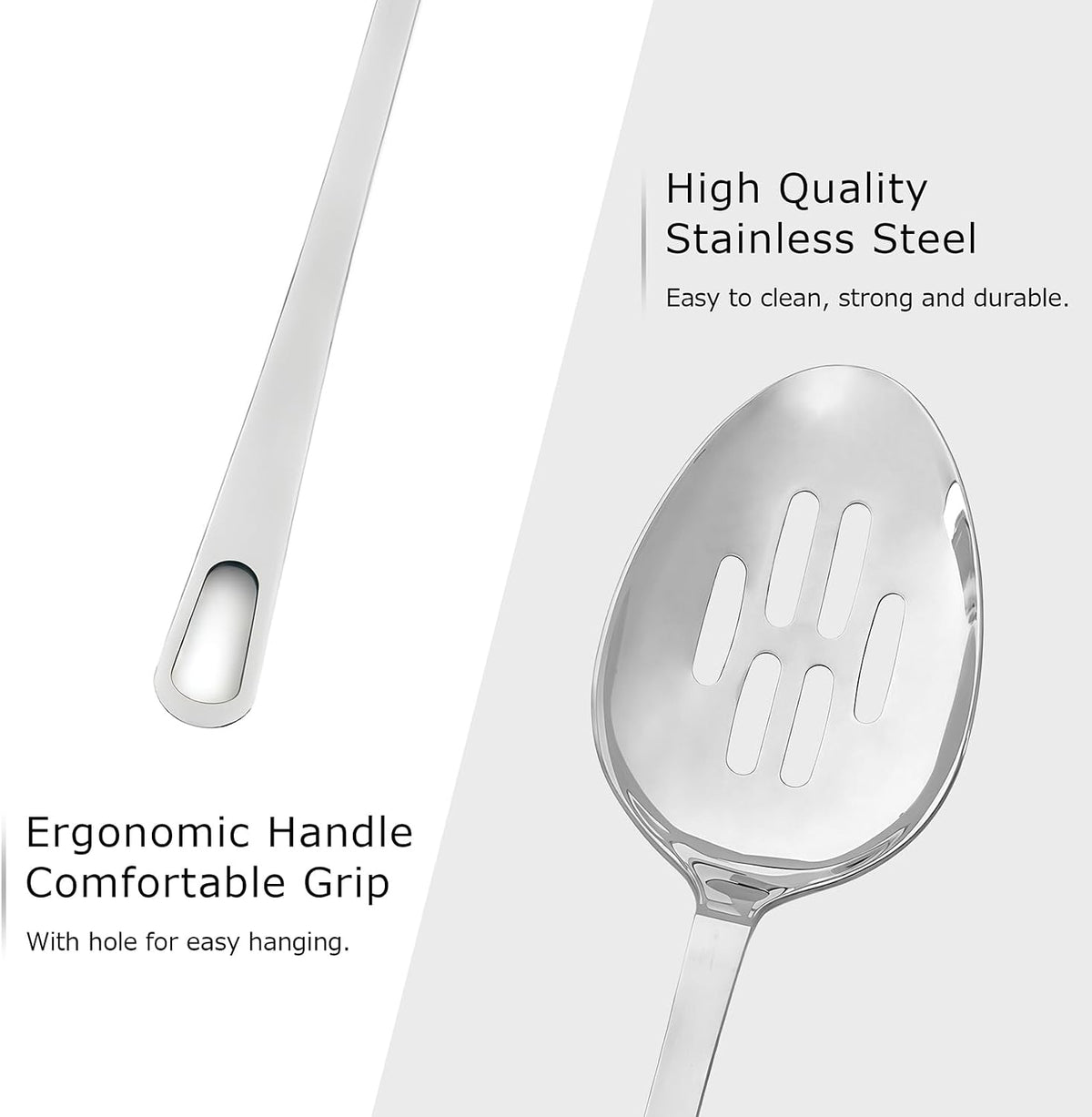 Abodpove Stainless Steel Cooking Spoons Set - Serving Spoons For Cooking, Large Cooking Serving Spoon & Slotted Spoon, Easy to Clean Kitchen Spoons Set, Dishwasher Safe
