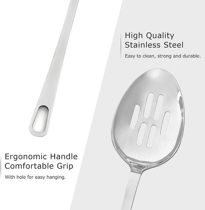 Abodpove Stainless Steel Cooking Spoons Set - Serving Spoons For Cooking, Large Cooking Serving Spoon & Slotted Spoon, Easy to Clean Kitchen Spoons Set, Dishwasher Safe