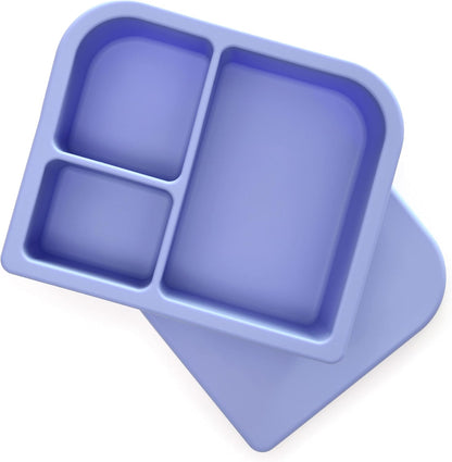PrimaStella Unbreakable Silicone Lunch Box for Kids and Adults - Divided Leak Proof Bento Box (Slate Blue)