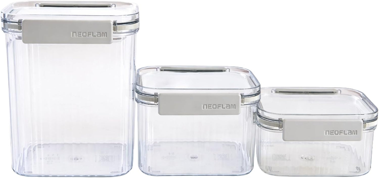 Neoflam 3 Set Airtight Kitchen Pantry Dry Food Container with Handle, Dog, Cat, Pet Feed Dispenser with Measuring Cup, Refrigerator Cabinet Organization for Cereal, Rice, Grain, Pasta (61oz, 1800ml)
