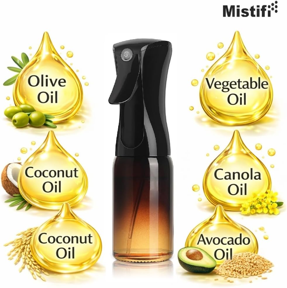 Mistifi Oil Sprayer 150ml glass bottle. Upgraded Version.Fine Mist Spray Bottle for Air Fryer, Olive Oil, Avocado Oil, Healthy Nonstick Frying, Commercial & Home Kitchen Use (PS635)