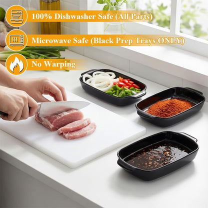 10-Piece Grill Prep and Carry System, Stainless Steel BBQ Prep and Serve Trays with Lid, Dishwasher Safe Cutting Board, Ingredient Prep Trays & Meat Marinade Container for Outdoor Grilling