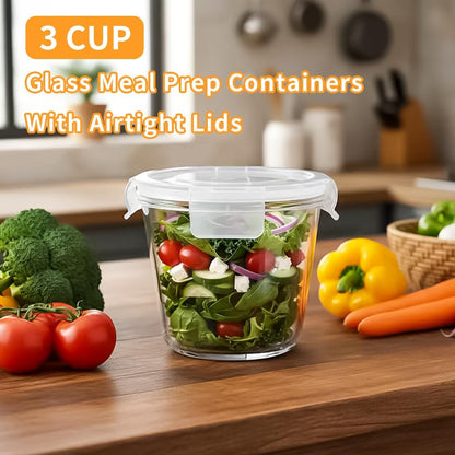 1.5 cup Round Glass Food Storage Containers with Lids, 12oz Small Glass Meal Prep Containers set, Heat-Resistant BPA-Free Round food bowl for Leftover. Microwave, Dishwasher & Freezer Safe