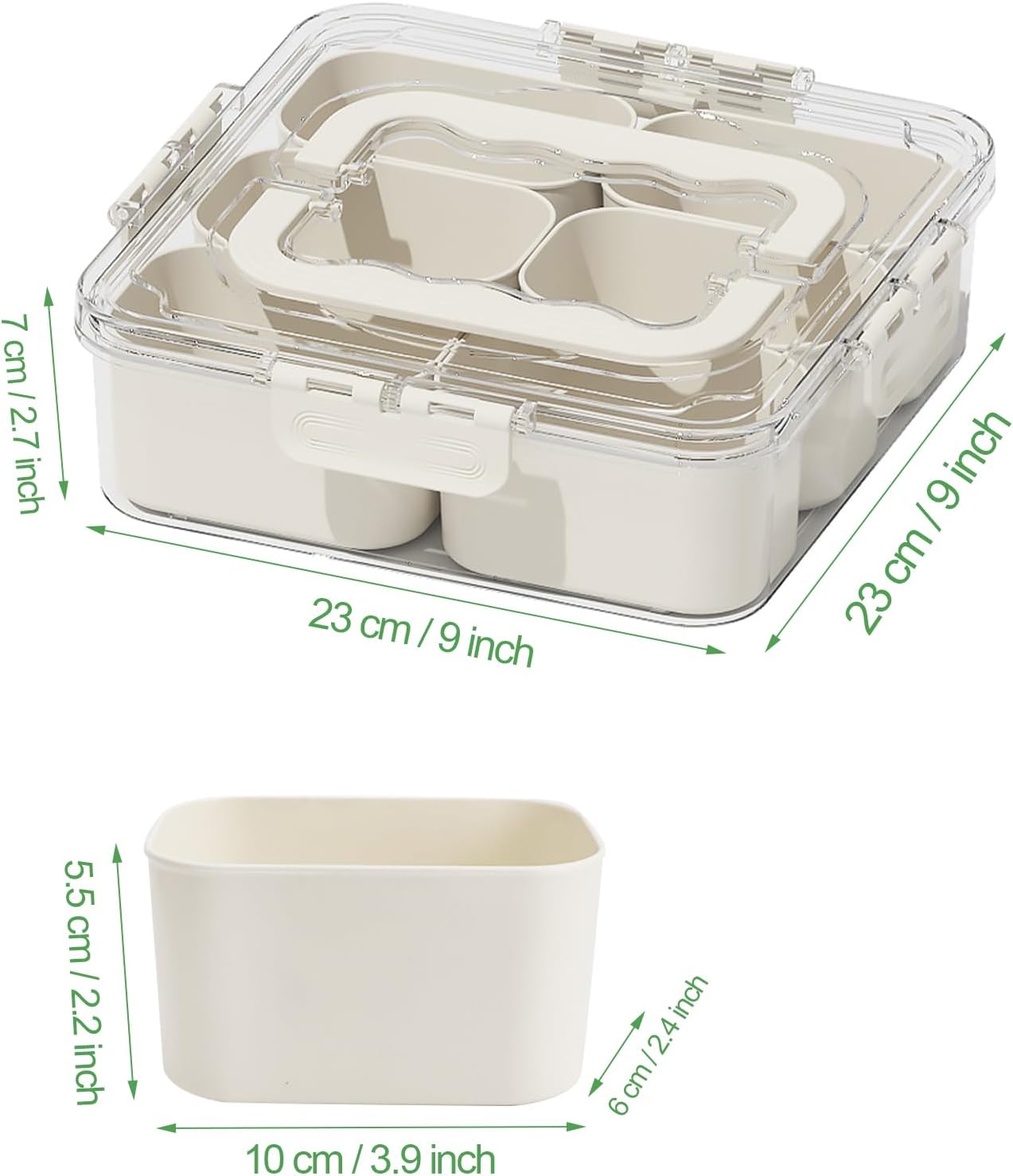 shopwithgreen 2Pcs Divided Serving Tray with Lid and Handle, Portable Snackle Box Snack Containers for Charcuterie, Party, Veggies, Snack, Fruit, Nuts, Candy, Chip, Entertaining, Picnic