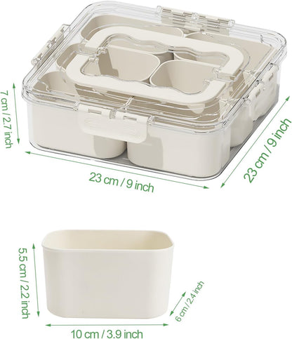 shopwithgreen 2Pcs Divided Serving Tray with Lid and Handle, Portable Snackle Box Snack Containers for Charcuterie, Party, Veggies, Snack, Fruit, Nuts, Candy, Chip, Entertaining, Picnic