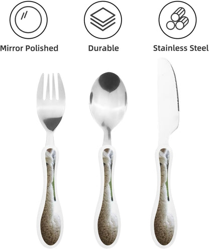 3-Piece Kids Silverware Set With Storage Case, Stainless Steel Reusable Children Safe Knife Spoon Fork Set Alpaca Cactus Children Flatware Set For Kids Lunch Box