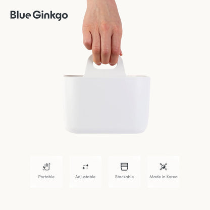 BLUE GINKGO Stackable Organizer Caddy – Korean-Made Portable Tote for Bathroom, Office, Crafts, or School Supplies (Rectangle, White)