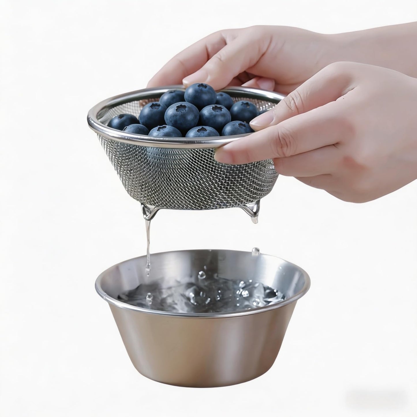 2 Pcs Mini Colander with Small Mixing Strainer Bowl 304 Stainless Steel Berry Basket for Washing Fruits, Vegetables, Rice - Dishwasher-Safe Kitchen Strainer (Silver, 5.51 x 2.36 inches)