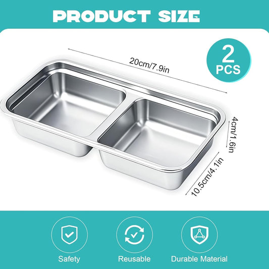 Stainless Steel Snack Containers, 6-Pack Reusable Grab and Go Containers with Lids, Dual Compartment Bento Box for Travel, Camping & Lunch Prep